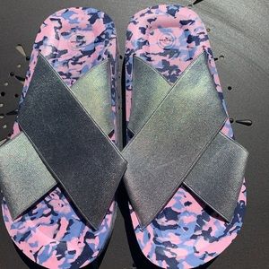 Anthropologie silver strap multicolor platform